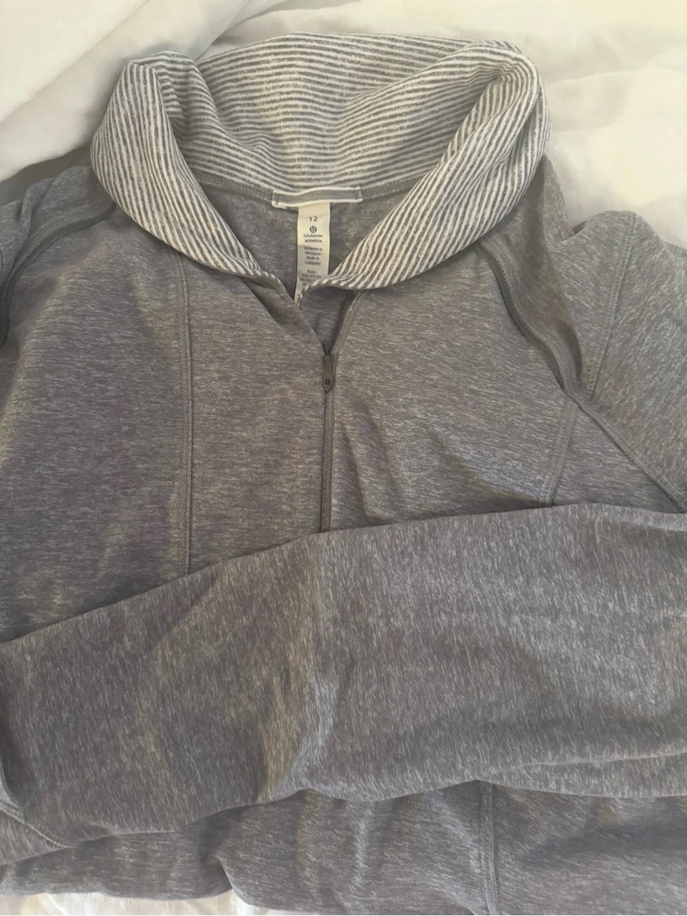 Lululemon Heather Gray Quarter-Zip Sweater with Striped Collar - Picture 1 of 4